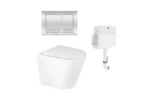 Комплект: Qtap Swan унітаз підлоговий Rimless QT16223178W + Nest комплект інсталяції 2в1 (квадратна клавиша Chrome) Q...