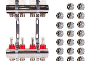 Комплект: SD Колектор с витратомірами 1'х10 SD235W10 + SD Євроконус 3/4'' 16 х 2мм SD346