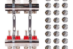 Комплект: SD Колектор с витратомірами 1'х12 SD235W12 + SD Євроконус 3/4'' 16 х 2мм SD346