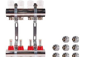 Комплект: SD Колектор с витратомірами 1'х4 SD235W4 + SD Євроконус 3/4'' 16 х 2мм SD346