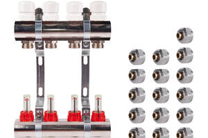 Комплект: SD Колектор с витратомірами 1'х8 SD235W8 + SD Євроконус 3/4'' 16 х 2мм SD346