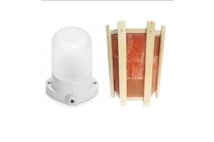 Комплект светильник для бани LINDNER Lisilux + Ограждение для светильника PRO с гималайской солью 4.5 410х280 мм