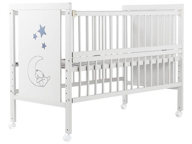 Кровать Babyroom Медвежонок M-01 откидной бок, колеса бук белый