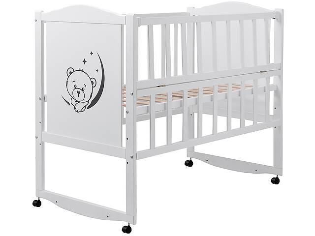 Кровать Babyroom Тедди T-01 фигурное быльце, откидной бок, колеса Белый (hub_x74q1c)