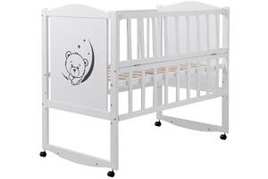 Кровать Babyroom Тедди T-01 фигурное быльце, откидной бок, колеса белый