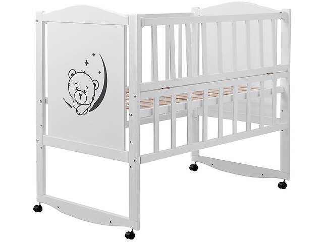 Кровать Babyroom Тедди T-01 фигурное быльце, откидной бок, колеса белый