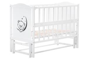 Кровать Babyroom Тедди T-02 фигурное быльце, маятник продольный, откидной бок, белый