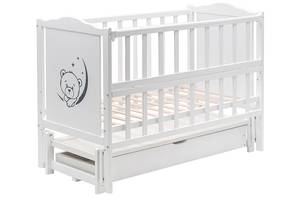 Кровать Babyroom Тедди T-03 фигурное быльце, маятник продольный, ящик, откидной бок белый