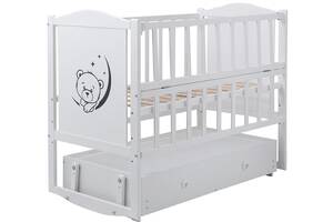 Кровать Babyroom Тедди T-03 фигурное быльце, маятник, ящик, откидной бок белый