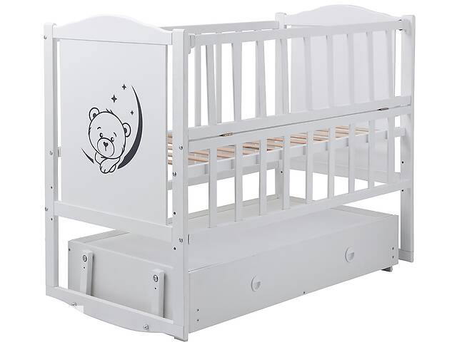 Кровать Babyroom Тедди T-03 фигурное быльце, маятник, ящик, откидной бок белый