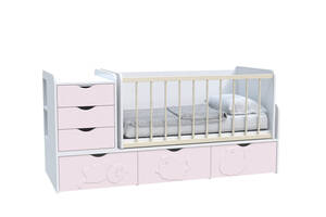 Кровать детская Art in Head Binky ДС504А (3 в 1) 1732x950x732 Белый бриллиант и Розовый (МДФ) + решётка б/п (110210237)