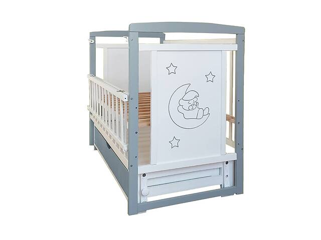 Кровать детская Baby Comfort TEDDY бело-серая с ящиком и маятником 124*64*92 см