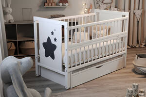 Кровать детская Дубик-М Звёздочка на шарнирах с подшипником + откидная боковина белая с ящиком