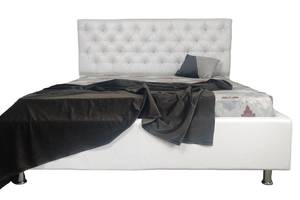Кровать двуспальная BNB Arizona Premium 180 х 200 см Стразы Экокожа Белый