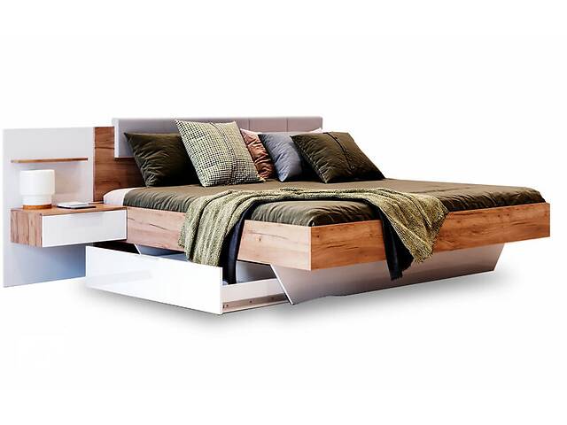 Ліжко Миро-Марк Асті 2000*1600 з висувною скринькою та тумбами дерев'яним каркасом Дуб крафт/Білий глянець (56728)