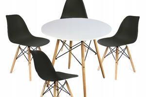 Круглий стіл JUMI Scandinavian Design black 80см. + 4 сучасні скандинавські стільці