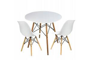 Круглий стіл JUMI Scandinavian Design white 80см. + 2 сучасні скандинавські стільці