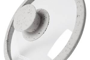Крышка стеклянная Fissman ARCADES Ø24см с силиконовым ободом (светло-серый мрамор)