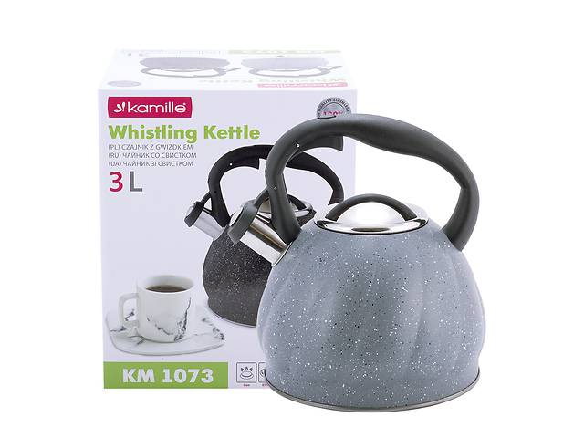 Кухонный чайник с нейлоновой ручкой и свистком из нержавеющей стали grey 3л KL225951 Kamille