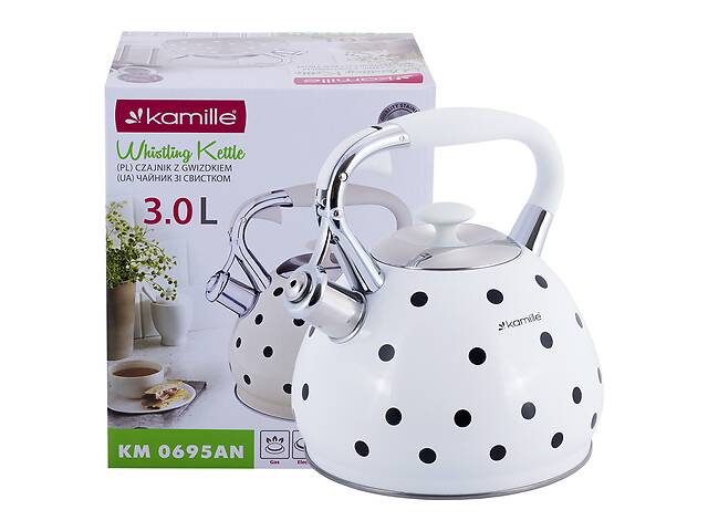 Кухонный чайник со свистком и ручкой из нержавеющей стали white 3л KL225470 Kamille