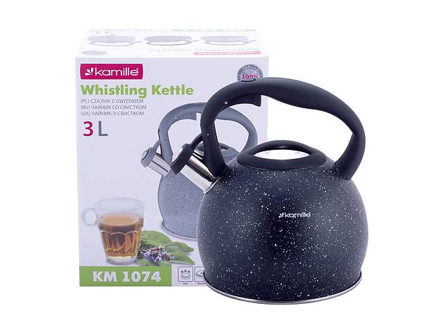 Кухонный чайник со свистком из нержавеющей стали black 3л KL225953 Kamille