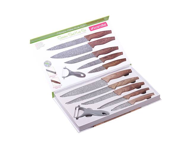 Кухонный комплект ножей с овощечисткой в подарочной упаковке 6 предметов KL225329 Kamille