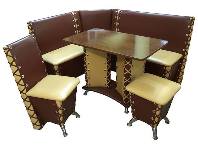 Кухонный уголок Ribeka Мустанг стол, стул и пуф Коричневый (05A01)
