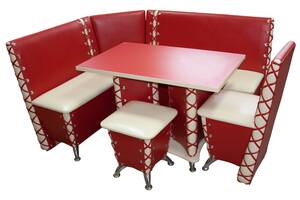 Кухонный уголок Ribeka Мустанг стол, стул и пуф Красный (05A03)
