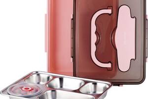 Ланч-бокс Kamille Snack 1000мл на 5 секций, пластик и нержавеющая сталь, розовый