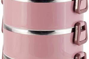 Ланч-бокс Kamille Snack 2400мл трехуровневый, пластик и нержавеющая сталь, розовый