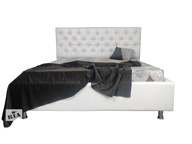 Кровать двуспальная BNB Arizona Comfort 180 x 190 см Стразы С подъемным механизмом и нишей для белья Экокожа Белый