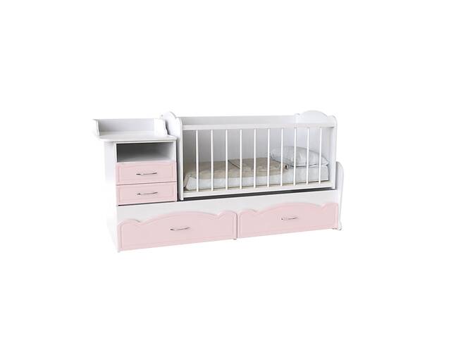 Ліжко дитяче Art In Head Binky ДС043 (3 в 1) 1732x950x732 аляска та рожевий (МДФ) + решітка біла (110210837)