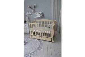 Ліжко дитяче Baby Comfort ЛД10 слонова кістка з шухлядою та різьбленням