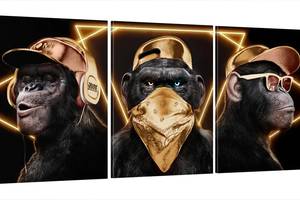 Модульная картина Декор Карпаты в гостиную / спальню для интерьера Три мудрые обезьяны в золоте 70x150 см MK30214_В