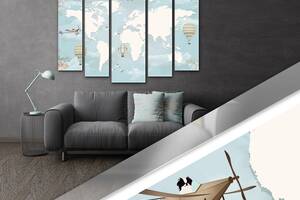 Модульная картина Poster-land в гостиную/спальню Карта мира, белая Art-422_5 (80х118см) Poster-land