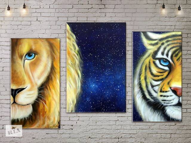 Модульная картина ArtStar Лев и Тигр ADA0079_3 размер 150 х 180 см