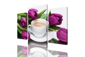 Модульная картина ArtStar цветы Тюльпаны с Чашкой кофе ADFL0014 размер 70 х 105 см