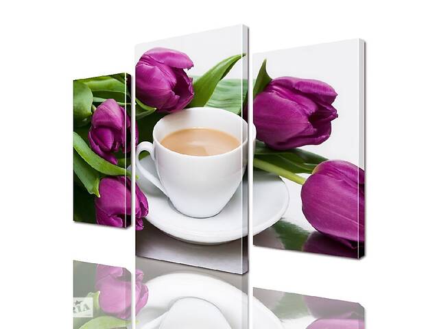 Модульная картина ArtStar цветы Тюльпаны с Чашкой кофе ADFL0014 размер 120 х 180 см