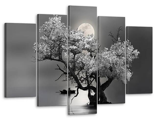 Модульная картина Декор Карпаты для интерьера Черно-белая ночь 80x125 см MK50064