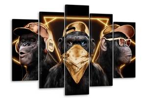 Модульная картина Декор Карпаты на холсте Три мудрые обезьяны в золоте 80x125 см MK50214