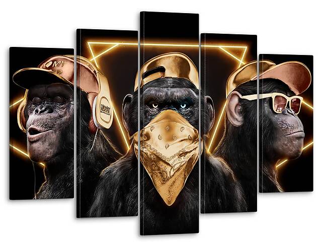 Модульная картина Декор Карпаты на холсте Три мудрые обезьяны в золоте 80x125 см MK50214