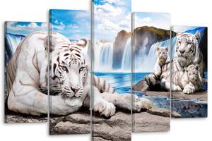 Модульная картина Декор Карпаты на стену для интерьера Семейство тигров 80x125 см MK50224