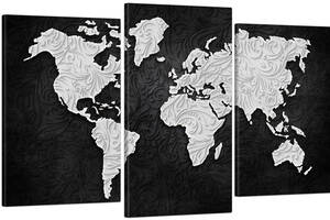 Модульная картина Декор Карпаты в гостиную / спальню для интерьера Карта мира с черно-белым узором 53x100 см MK30238_E