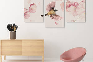 Модульная картина Malevich Store из трех частей Bird and Flowers 141x90 см (MK322039)