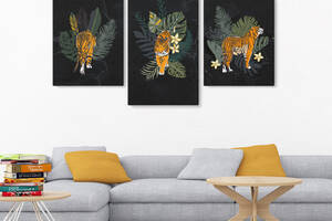 Модульная картина Malevich Store из трех частей Тигры 141x90 см (MK322024)