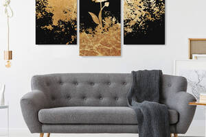Модульная картина Malevich Store из трех частей Золотой цветок 141x90 см (MK322029)