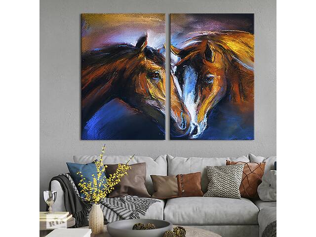 Модульная картина на холсте KIL Art Акварельные лошади 71x51 см (164-2)