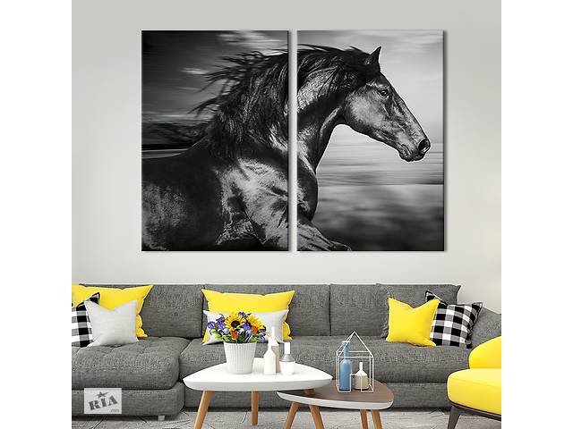 Модульная картина на холсте KIL Art Чёрный конь 71x51 см (175-2)