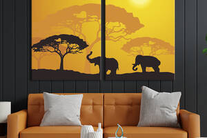Модульная картина на холсте KIL Art Два слона в саванне 71x51 см (134-2)