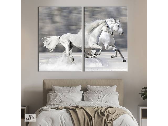 Модульная картина на холсте KIL Art Две белые лошади 165x122 см (141-2)